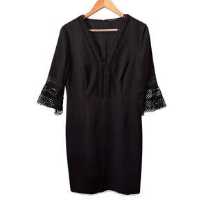 T Tahari Womens Crochet/Chain Trim Flare Sleeves Sheath Dress Black Size 10